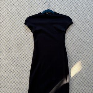 Zara Black Mini Bodycon Dress with Cap Sleeves and High Neck